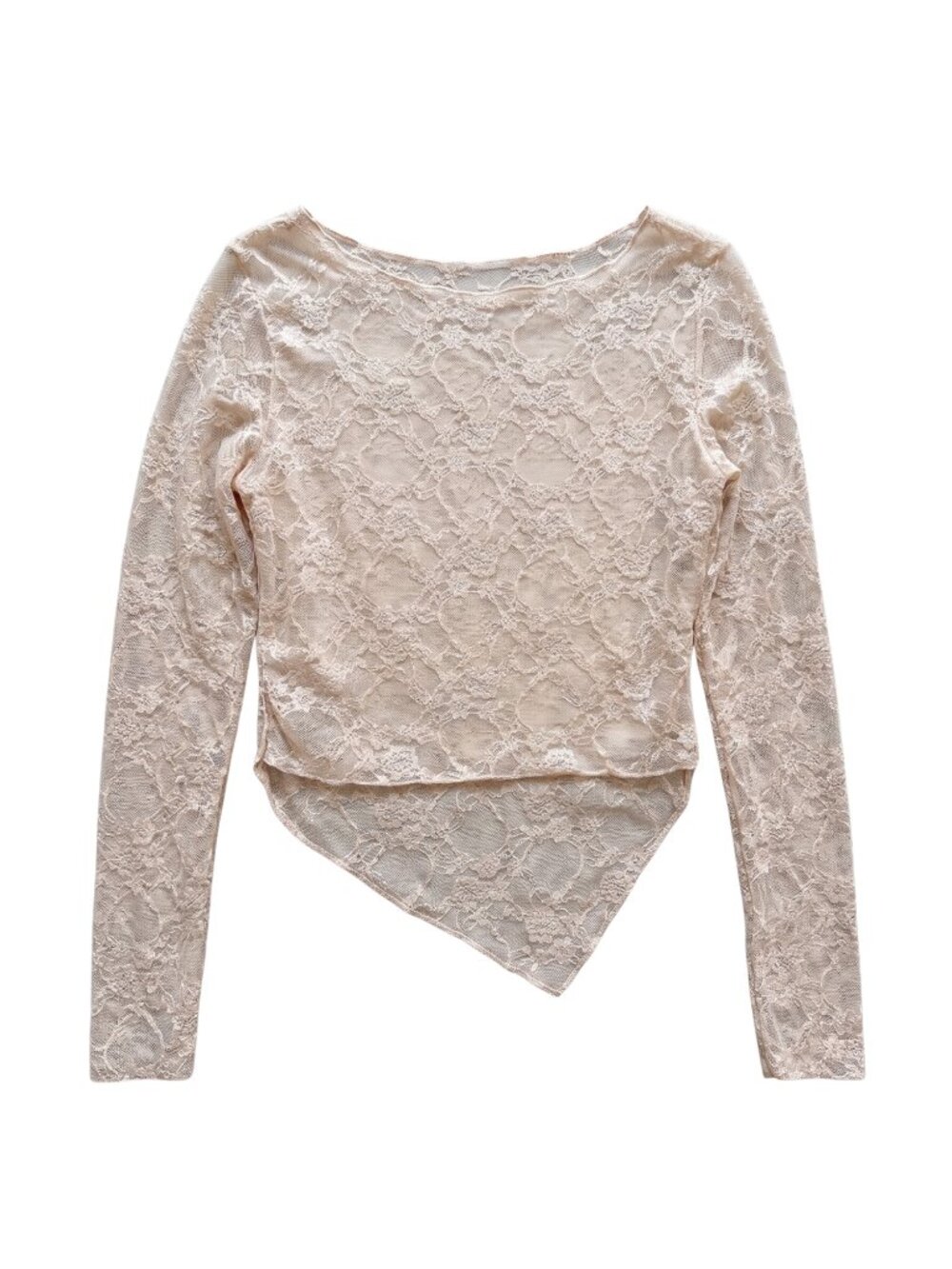 NWT | Avidlove Champagne Sheer Floral Lace Asymmetric Top Medium